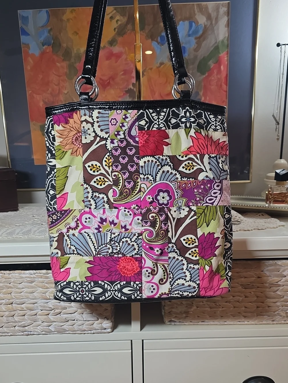 Vera Bradley Quilted Patchwork Medley Floral Tote Bag Purse Colorful Cotton